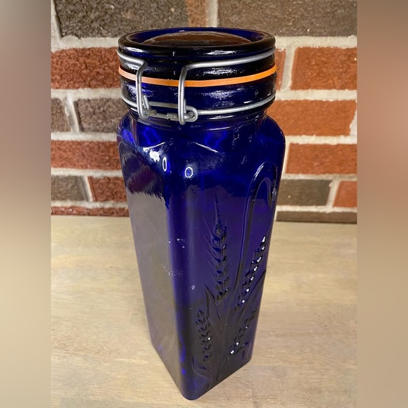 Pier 1 Italy Cobalt Blue Glass Spaghetti Jar Casadis Milano Bail Trigger Vintage - Picture 11 of 11